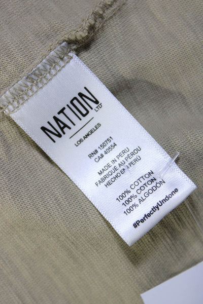 Nation LTD Womens Ruffled Short Sleeves Tee Shirt Green Cotton Size Large