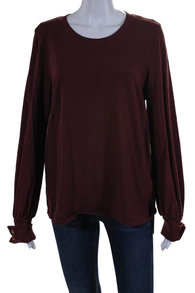 Nation LTD Womens Long Sleeves Crew Neck Shirt Wine Red Cotton Size Large