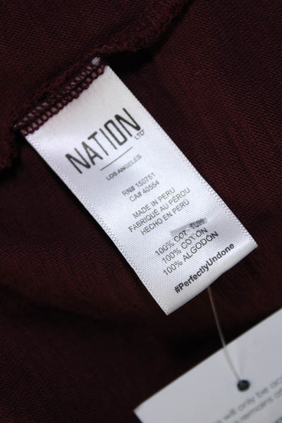 Nation LTD Womens Long Sleeves Crew Neck Shirt Wine Red Cotton Size Large