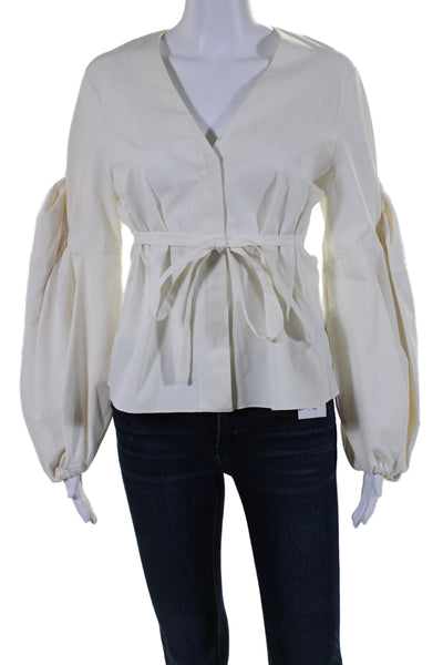 Hellessy Womens Pleated Balloon Sleeves Button Down Shirt White Cotton Size 8