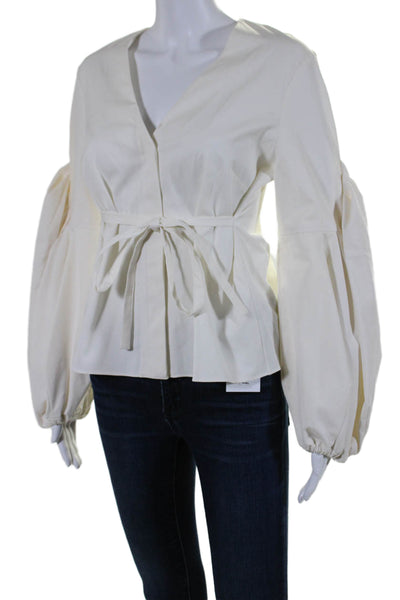 Hellessy Womens Pleated Balloon Sleeves Button Down Shirt White Cotton Size 8