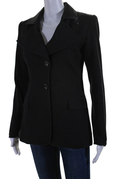 Oscar de la Renta Womens Button Down Long Sleeves Jacket Black Wool Size 2