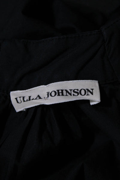 Ulla Johnson Womens Short Sleeves Drawstring Waist Blouse Black Cotton Size 8