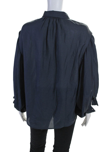 Fabiana Filippi Womens Puffy Sleeves Button Down Blouse Navy Blue Size Small