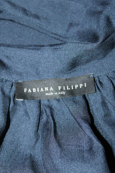 Fabiana Filippi Womens Puffy Sleeves Button Down Blouse Navy Blue Size Small