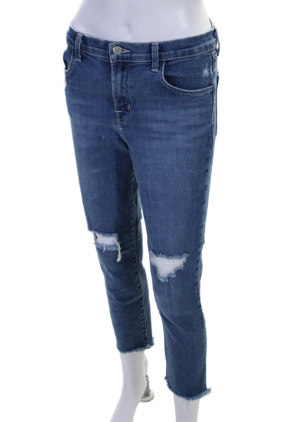 J Brand Womens Cotton Medium Washed Distressed Skinny Jeans Blue Size EUR 29