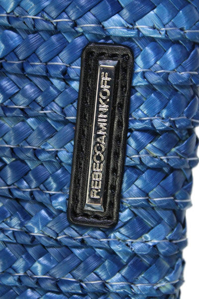 Rebecca Minkoff Womens Raffia Striped Textured Envelope Clutch Handbag Blue