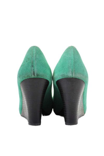 Lilly Pulitzer Womens Green Suede Leather Peep Toe Wedge Heels Shoes Size 8M