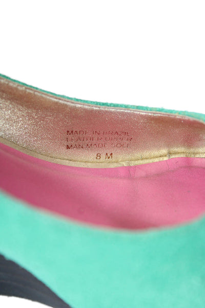 Lilly Pulitzer Womens Green Suede Leather Peep Toe Wedge Heels Shoes Size 8M