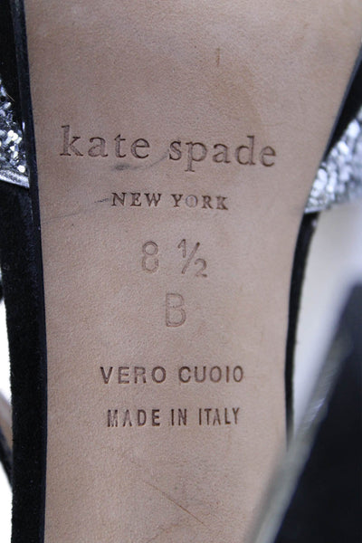 Kate Spade New York Womens Glittery Silver Black Heels Sandals Shoes Size 8.5B