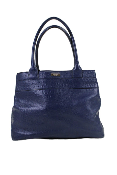 Kate Spade New York Womens Navy Embossed Ostrich Skin Print Shoulder Bag Handbag