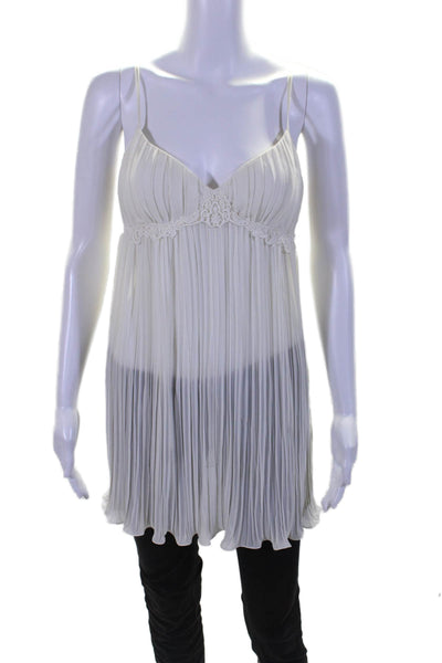 Flora Nikrooz Womens V Neck Pleated Lace Tim Slip Dress White Size P