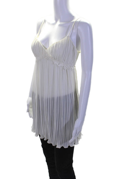 Flora Nikrooz Womens V Neck Pleated Lace Tim Slip Dress White Size P