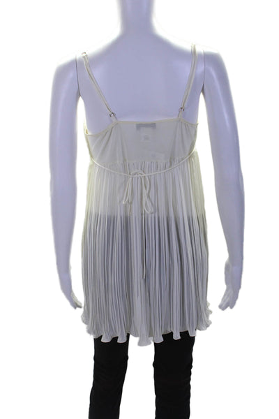 Flora Nikrooz Womens V Neck Pleated Lace Tim Slip Dress White Size P