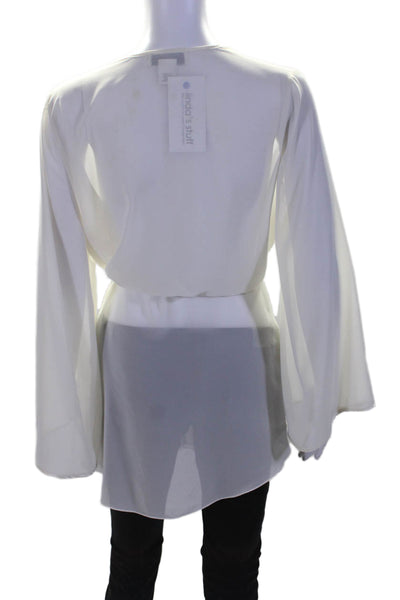 Flora Nikrooz Womens Sheer V Neck Long Sleeve Tie Waist Robe White Size S