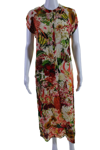 Carolina K Womens Short Sleeve V Neck Floral Midi Dress White Multi Size Small