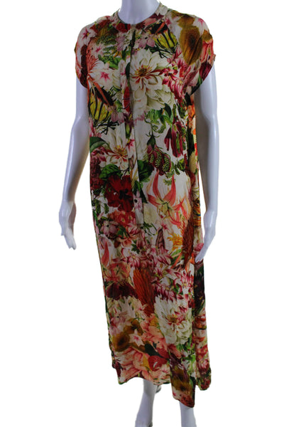 Carolina K Womens Short Sleeve V Neck Floral Midi Dress White Multi Size Small