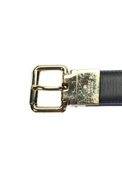 Gucci Men's Buckle Closure Logo Print Leather Belt Black Size 46