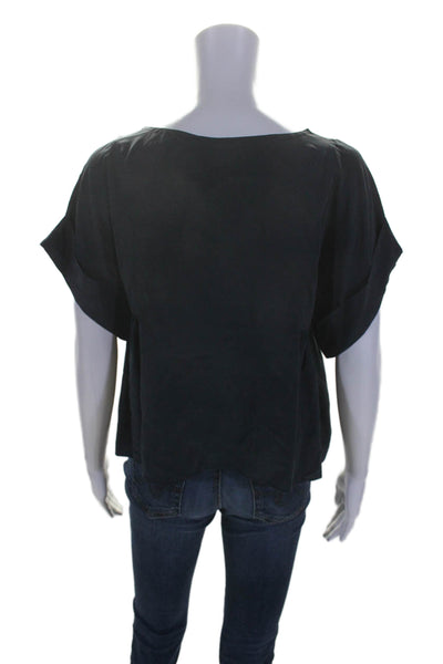 3.1 Phillip Lim Womens Short Sleeve Scoop Neck Blouse Silk Blue Size 4