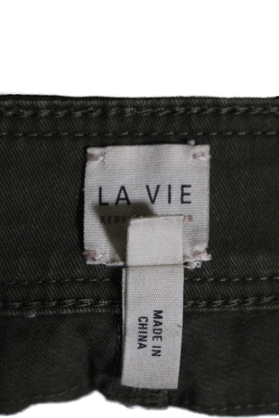 La Vie Womens Zip Front Tapered Leg Casual Pants Army Green Size 26