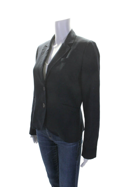 J Crew Womens Cotton 3 Pocket Notch Collar Button Up Blazer Jacket Navy Size 6