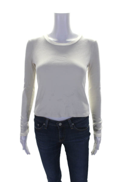 Stateside Womens Cotton Blend Ribbed Round Neck Long Sleeve Top White Size S