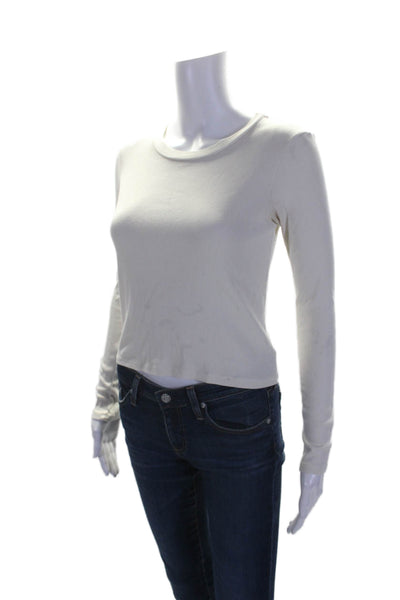 Stateside Womens Cotton Blend Ribbed Round Neck Long Sleeve Top White Size S