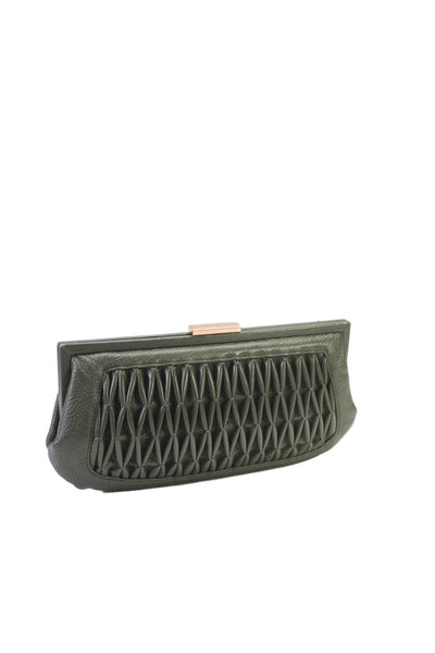 Golden Bleu Womens Textured Leather Snap Closure Rectangular Clutch Bag Green