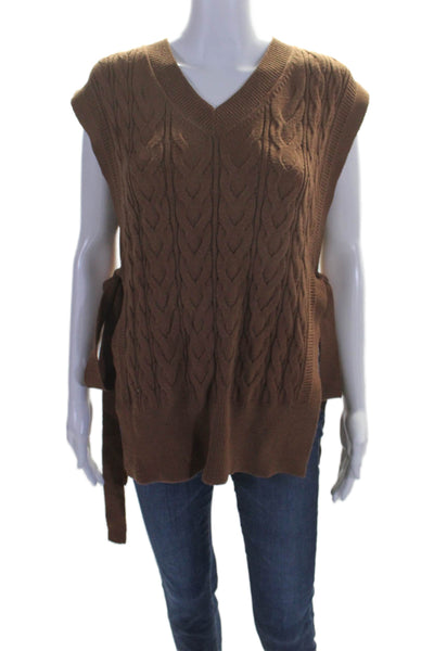 Apparalel Womens Round Neck Sleeveless Open Side Cable Knit Sweater Brown Size M