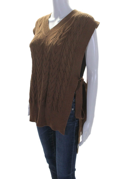 Apparalel Womens Round Neck Sleeveless Open Side Cable Knit Sweater Brown Size M