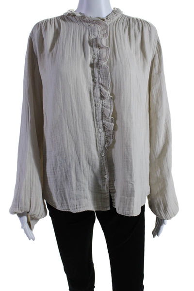 Velvet by Graham & Spencer Womens Cotton Texture Long Sleeve Blouse Beige Size M