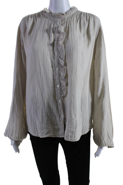 Velvet by Graham & Spencer Womens Cotton Texture Long Sleeve Blouse Beige Size M