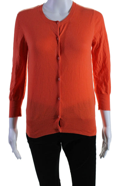 COS Womens Button Front Long Sleeve Crew Neck Sweater Orange Cotton Size Small