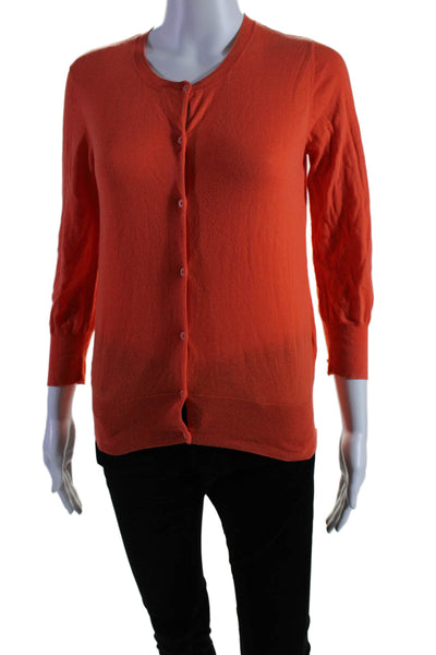 COS Womens Button Front Long Sleeve Crew Neck Sweater Orange Cotton Size Small