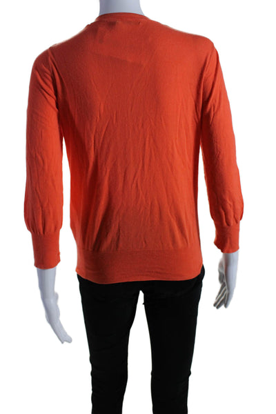 COS Womens Button Front Long Sleeve Crew Neck Sweater Orange Cotton Size Small