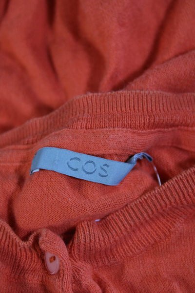 COS Womens Button Front Long Sleeve Crew Neck Sweater Orange Cotton Size Small