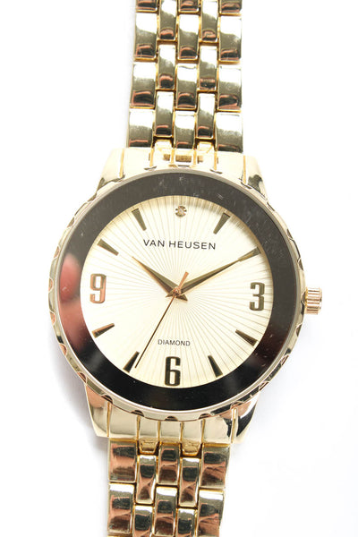 Van Heusen Mens Gold Plated Stainless Steel Round Watch