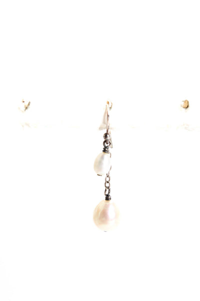 Designer Womens Sterling Silver Two Pearl Dangle Earrings 2.7g