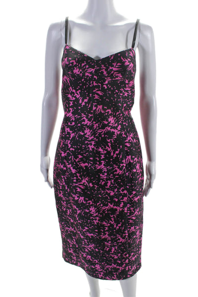 Michael Kors Collection Womens Floral Print Midi Pencil Dress Pink Black Size 10