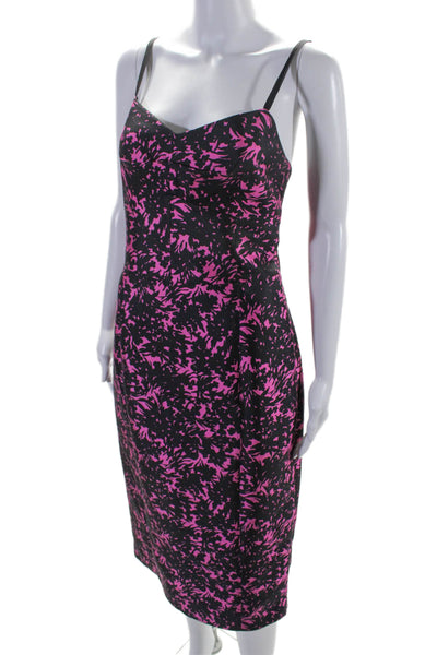 Michael Kors Collection Womens Floral Print Midi Pencil Dress Pink Black Size 10