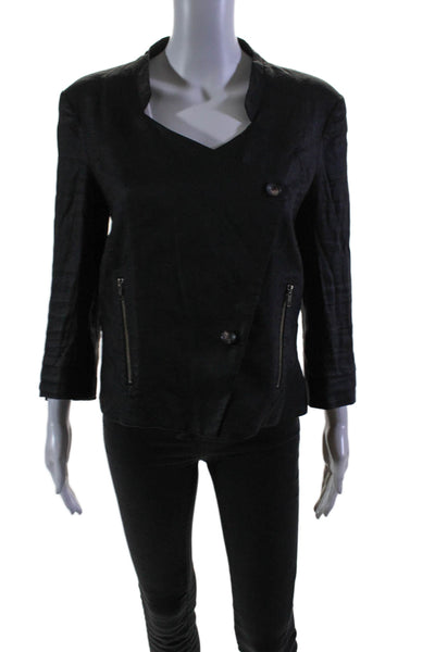 Helmut Lang Womens Solid Black Long Sleeve Asymmetric Jacket Size 12