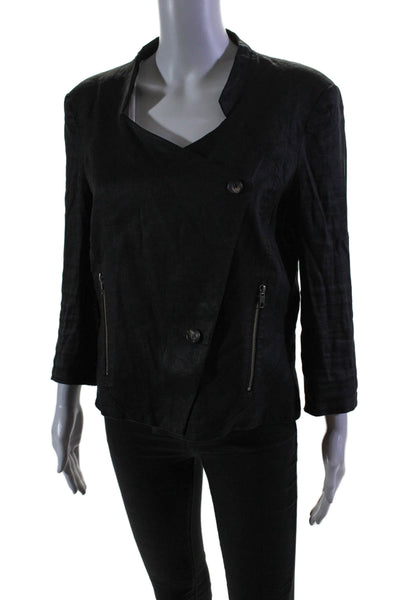 Helmut Lang Womens Solid Black Long Sleeve Asymmetric Jacket Size 12