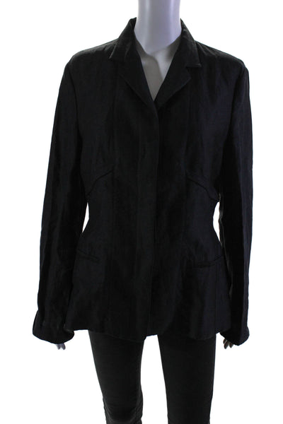 Agnona Womens Linen Silk Blend Black Three Button Long Sleeve Blazer Size 46