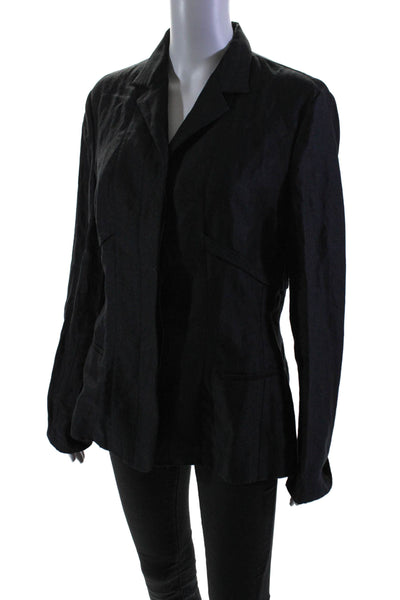 Agnona Womens Linen Silk Blend Black Three Button Long Sleeve Blazer Size 46