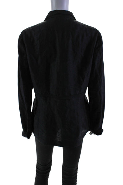 Agnona Womens Linen Silk Blend Black Three Button Long Sleeve Blazer Size 46