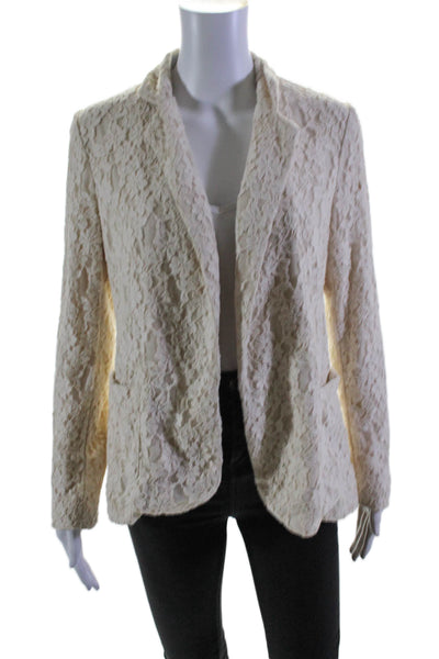 Rory Beca Womens Beige Cotton Floral Lace Open Front Long Sleeve Blazer Size M