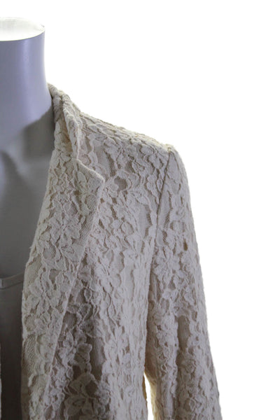 Rory Beca Womens Beige Cotton Floral Lace Open Front Long Sleeve Blazer Size M