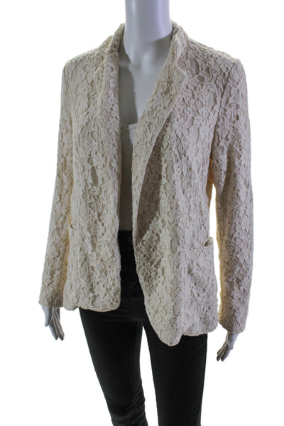 Rory Beca Womens Beige Cotton Floral Lace Open Front Long Sleeve Blazer Size M