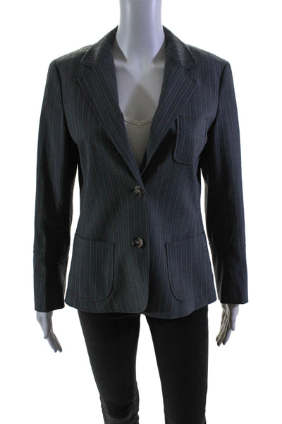 Theory Womens Wool Dark Gray Striped Two Button Long Sleeve Blazer Size 12