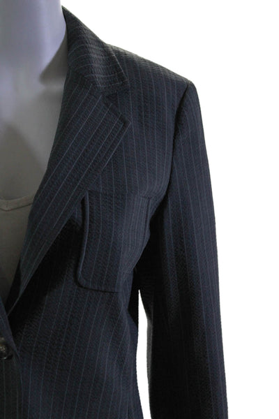 Theory Womens Wool Dark Gray Striped Two Button Long Sleeve Blazer Size 12